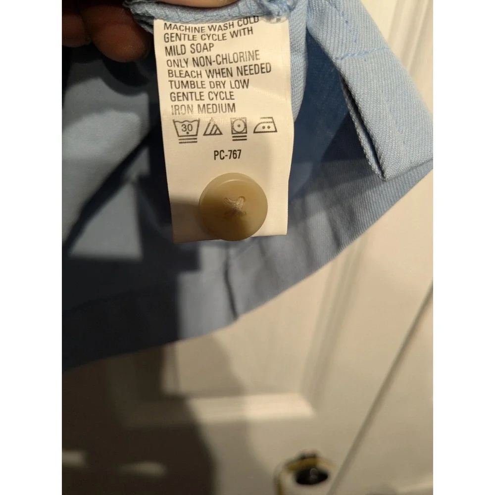 IZOD Shirt Men XL Light Blue 100% Silk Short Sleeve Button Washable Pocket‎ NWT - Picture 7 of 14